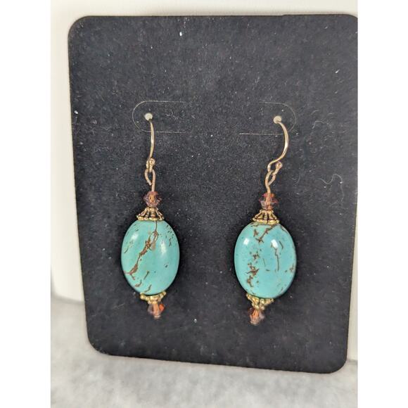 4 prs Earrings lot,fused glass. cutout squares,turquoise/ crystal,red creek NWT - Picture 3 of 11